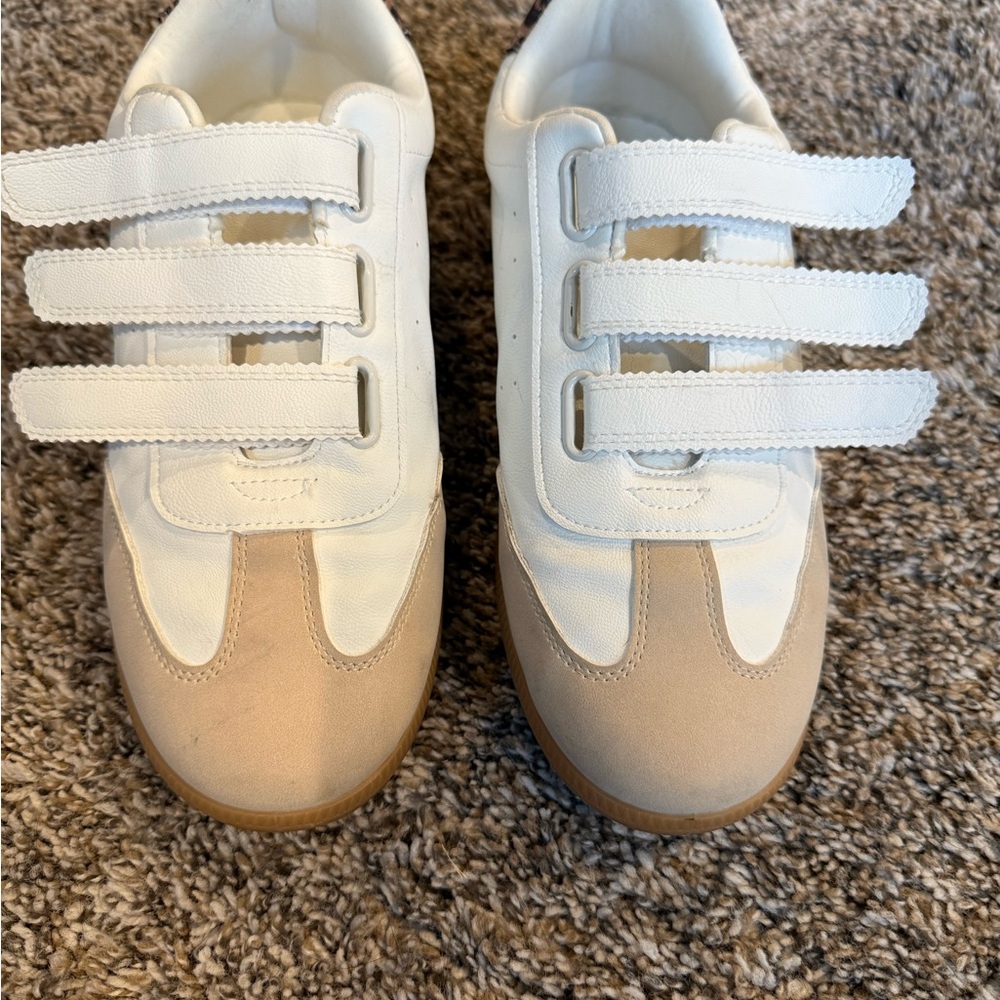 Dolce Vita White and Tan Velcro Sneakers